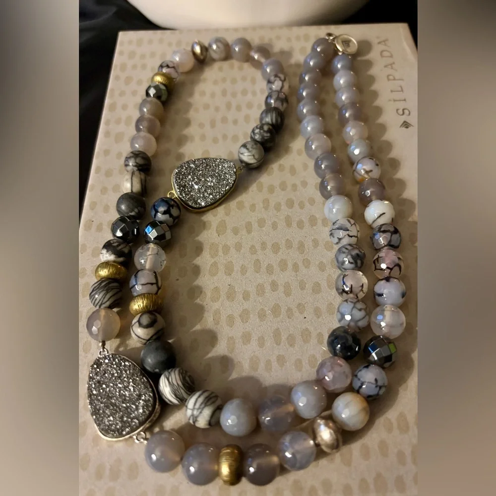 Silpada “Ode to Geode” Natural Agate Druzy Double Strand Necklace - Picture 4 of 5